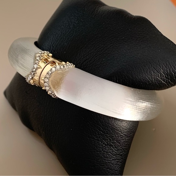 ALEXIS BITTAR• White Lucite Liquid Gold Gold Thorny Segmented Hinged Bracelet - Picture 4 of 11